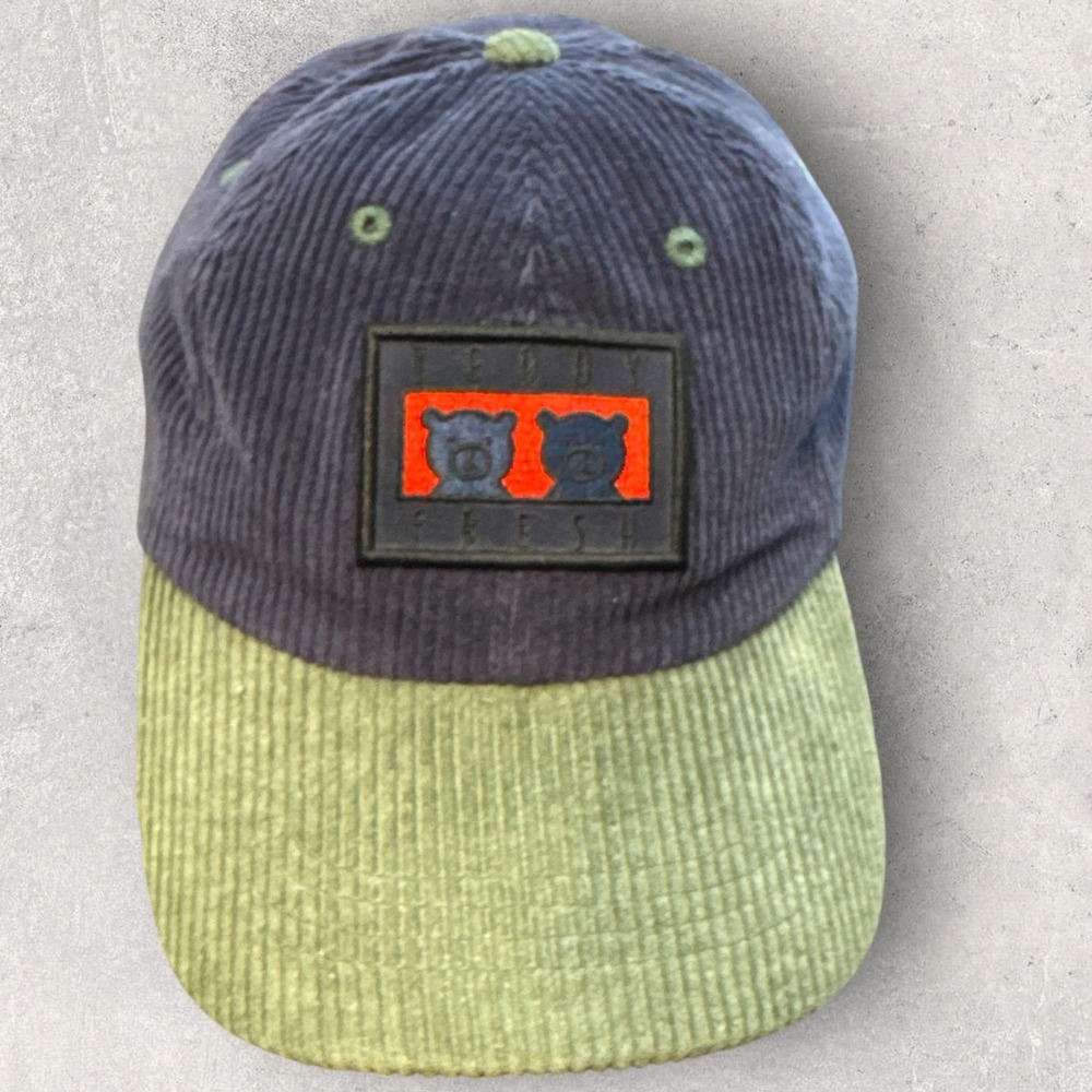 Teddy Fresh Corduroy Dad Hat Two Tone Green Navy Two Ted Bear Patch Strapback